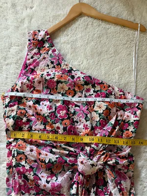 Lulus Gorgeous Garden Pink Floral One-Shoulder Faux-Wrap Mini Dress Size XL NWT thumbnail 7
