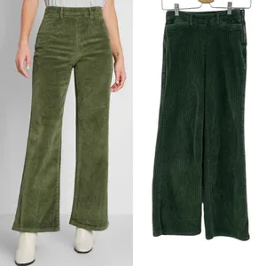 ModCloth The Boulder Wide Leg‎ Corduroy Pants In Olive Green Size 00 thumbnail 2