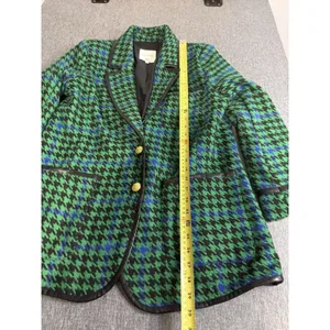 Avec Les Filles Women Houndstooth Leather Trim Blazer Jacket L Chic Plaid 70s thumbnail 3