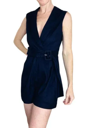 ZARA Dark Navy Blue Sailor Retro Sleeveless Romper thumbnail 1