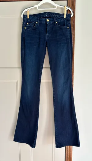 7 For All Mankind A Pocket Dark Blue Flared Boot Cut Low Rise Stretch Jeans sz28 thumbnail 1