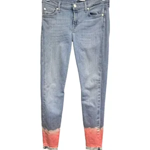 7 For All Mankind The Skinny Crop Unrolled Jeans Womens Size‎ 28 Coral Bleach thumbnail 4