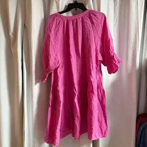 Velvet Noor Linen Ruffle Mini Dress in Tahini‎ Pink Sz M oversized fit C25 thumbnail 8