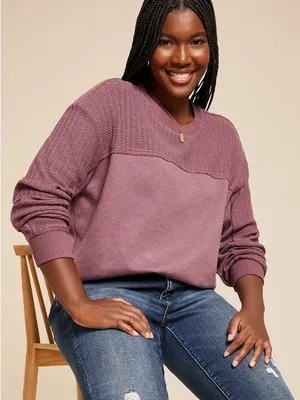 Maurices Dusty Mauve Textured Crewneck Sweater Fall Comfy Casual XL thumbnail 1