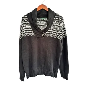 Lauren Ralph Lauren Fair Isle Shawl Collar Toggle Sweater Black White 1X Cotton thumbnail 2