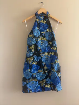 Lulus Extraordinary Impression Black Floral Jacquard Halter Mini Dress Large NWT thumbnail 4
