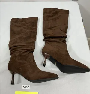 Womans New Teaieui Slouchy Pull On Knee High Stiletto Boots Size 8.5 Brown thumbnail 1
