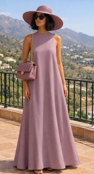 Zara LONG MAUVE FLOWY MAXI POCKETS DRESS sz L thumbnail 1