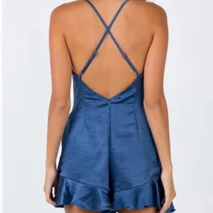 Princess Polly Navy Janson Playsuit Satin Ruffle Romper Size 6 **FLAWS** thumbnail 2