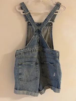 Distressed Denim Short Overalls thumbnail 3