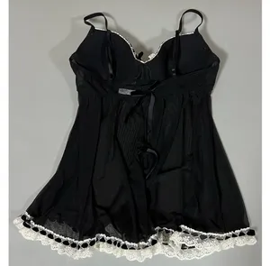 Jezebel Black White Ruffle Lace Sheer Babydoll Nightie Lingerie Nightgown Dress Size S 🖤 thumbnail 3
