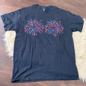 Gildan New unworn Black Heavy Cotton Patriotic Firework T-Shirt L thumbnail 1