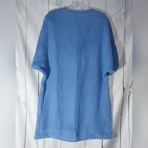 Zara Basic 100% Linen Blue V-Neck Relaxed Fit Everyday Casual Shift Dress Size S thumbnail 7