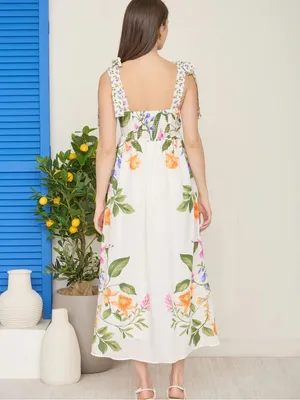 NWT Blu Pepper Off White Floral Tie Strap Empire Waist Midi Dress – Small thumbnail 2