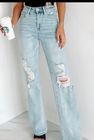 High Rise Distressed Straight Leg Jeans thumbnail 2
