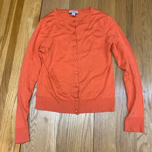Ann Taylor LOFT Orange Pima Cotton Blend Button Front Crew Cardigan Sweater XS‎ thumbnail 1