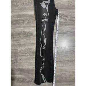 SheIn Womens Distressed Jeans Size L Graphic Print Black 28x29 High‎ Rise Straight Leg thumbnail 6