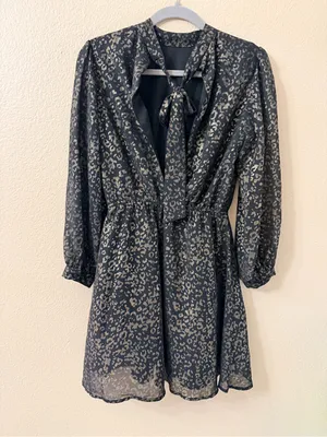 Cupcakes and Cashmere Metallic Leopard Dress XS Open Back Bow Tie Party thumbnail 4