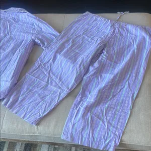 Ralph Lauren Two Piece Pajama Set Purple Green Striped Size Small thumbnail 9