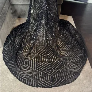 Women’s Black Sequined Full Length Prom Party Dress 3/4 Sleeve Train Size 12 thumbnail 8