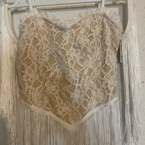 Elegant Lace Fringe Blouse - White and Cream thumbnail 3