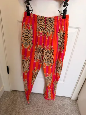 Cotton Long Pajama Set in Tibetan Tiger Pink & Orange thumbnail 9
