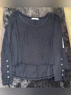 Free People Peony Button Sleeve Top in Black Size Small New with tag thumbnail 3