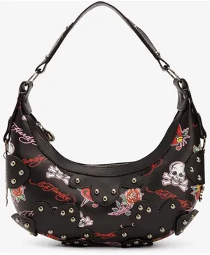 🔥 NWT Ed Hardy Y2K Tattoo Print Studded Hobo Bag Black 🖤 thumbnail 5