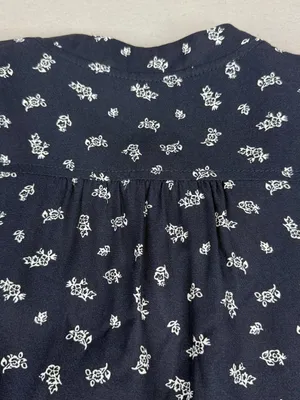 LOFT Navy Floral Zip Front Peplum Jacket Blouse Tie Waist Lined Medium thumbnail 6