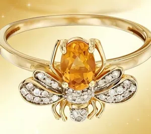 🐝🐝🐝2 for 12$🐝🐝🐝Gold Bee Ring with Citrine and Pavé Crystal Wings-7 thumbnail 1