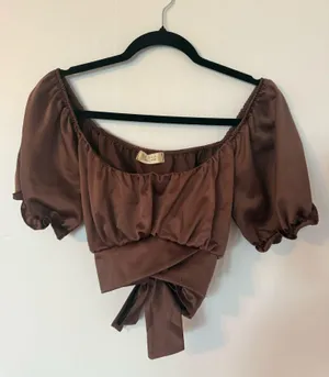 Altar'd State Brown Satin Crop Top thumbnail 1