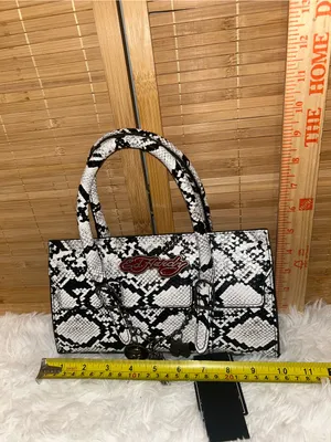Ed Hardy Handbag Grey Snakeskin Charms Detachable cross body Strap purse NWT thumbnail 12