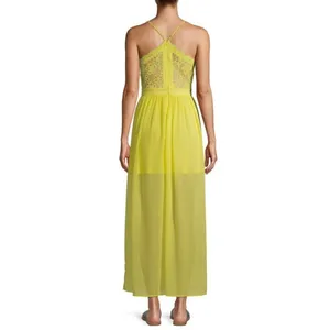 NWT No Boundaries crochet trim neon yellow maxi dress Juniors size S (3-5) thumbnail 2