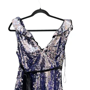 Free People Silver Blue Sequin Mini Dress V-Neck Open Back Ruffle Size 0 NEW thumbnail 5