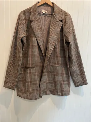 POL Oversized Single Breasted Button Plaid Boyfriend Blazer Relaxed Size M thumbnail 5