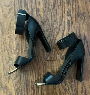 Topshop Black High-Heel Ankle-Strap Sandals with Metallic Toe Accent thumbnail 1