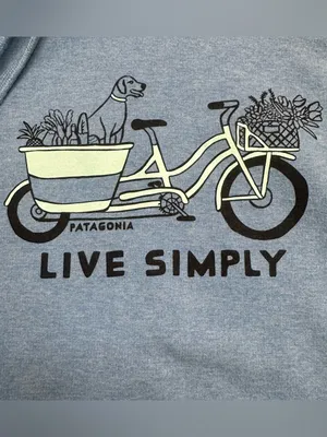 Patagonia Blue 'Live Simply' Pullover Hoodie with Bicycle Graphic Women’s Large thumbnail 2