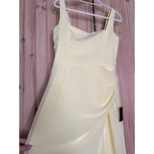 NWT Lulus Glamorous Disposition Light Yellow Ruched Maxi Dress Bridesmaid Sz L thumbnail 4