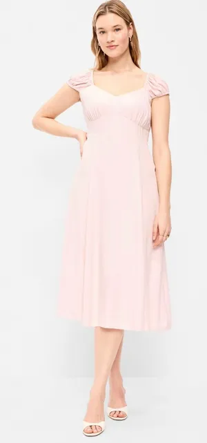 Old Navy Pink Rayon Midi Dress XL Tall Sweetheart Ruffle‎ Sleeve Fit & Flare New thumbnail 1