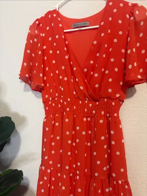 Polka Dot Tiered Midi Dress - coral Red 4 thumbnail 3
