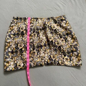 Lioness Large Floral Print Black Gold Retro Mod Low Waisted Mini Skirt Tapestry thumbnail 6