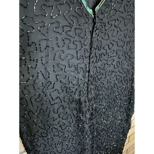 VTG 80s Stenay Women Black Silk Sequin Bead Cocktail Party Dress Sz 10 P Evening thumbnail 3