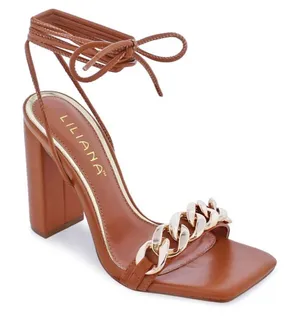 Women’s Liliana Mabel-17 Chunky Gold Tone Chain Lace Up Heel Size 7 NEW thumbnail 1