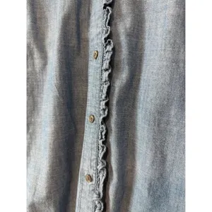 J.Crew Re-Imagined Blue Chambray Ruffle Trim Puff Sleeve Button Top Medium thumbnail 8