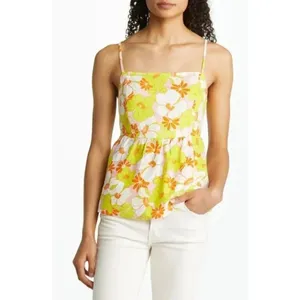 Sanctuary Linen Blend Floral Cami Top Large Multicolor Square Neck Cut Out NWT thumbnail 3