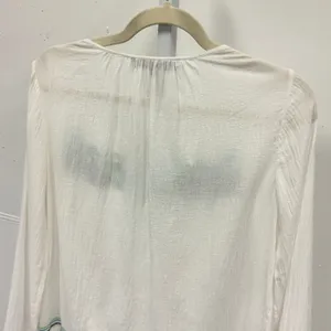 BCBGMAXAZRIA White Embroidered Gauze Peasant Blouse Boho Long Sleeve Top Small thumbnail 6