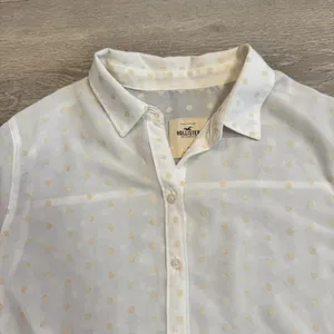 Hollister Top Small Womens Polka Dot Button‎ Down Shirt Sheer *flaws thumbnail 6