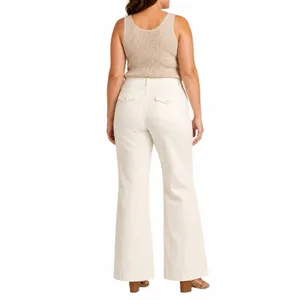 Old Navy Flare Pants 24 Plus Stretch Cotton Mid Rise Wide Leg Cream Casual thumbnail 2