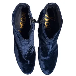 Sam Edelman Tinsley Navy Blue Velvet Block Heel Ankle Booties Sz 11 M Whimsigoth thumbnail 9