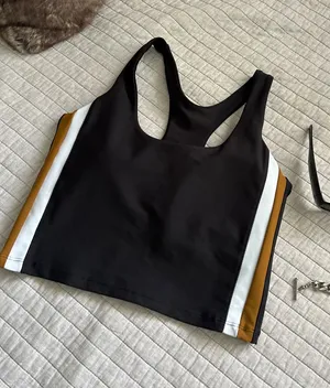 Sage black stripe workout racer back crop tank top M thumbnail 1